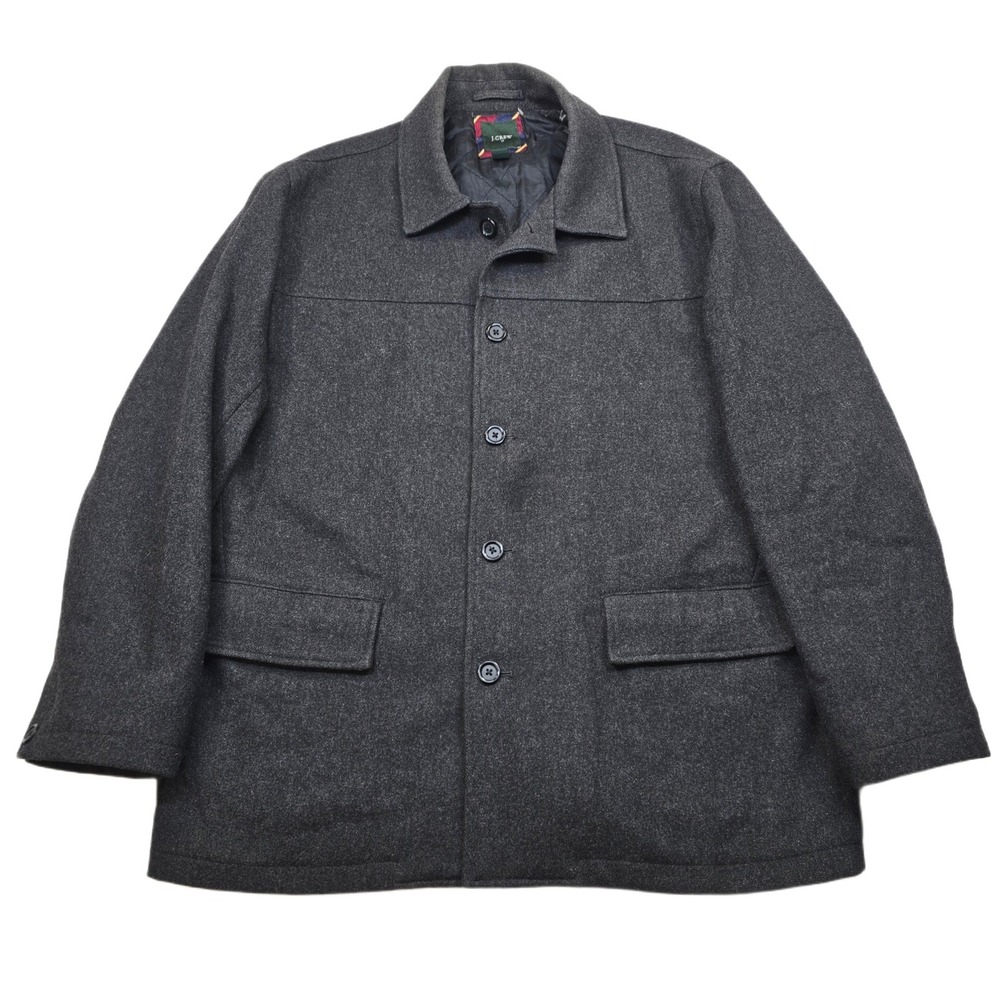 J. Crew Wool Jacket Mens XL Dark Gray Quilted Lined Button Car Coat